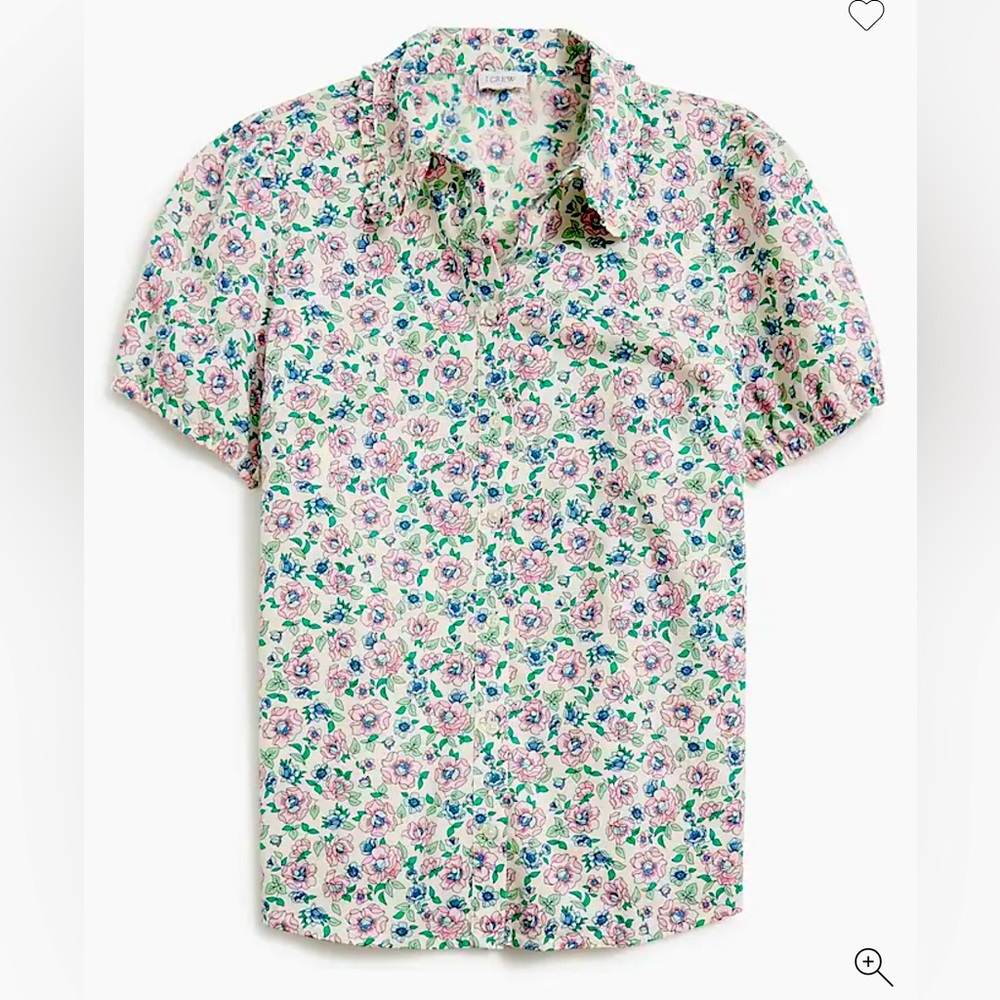 J Crew Floral Printed Puff Sleeve Ruffle Collar Top Shirt M NWT